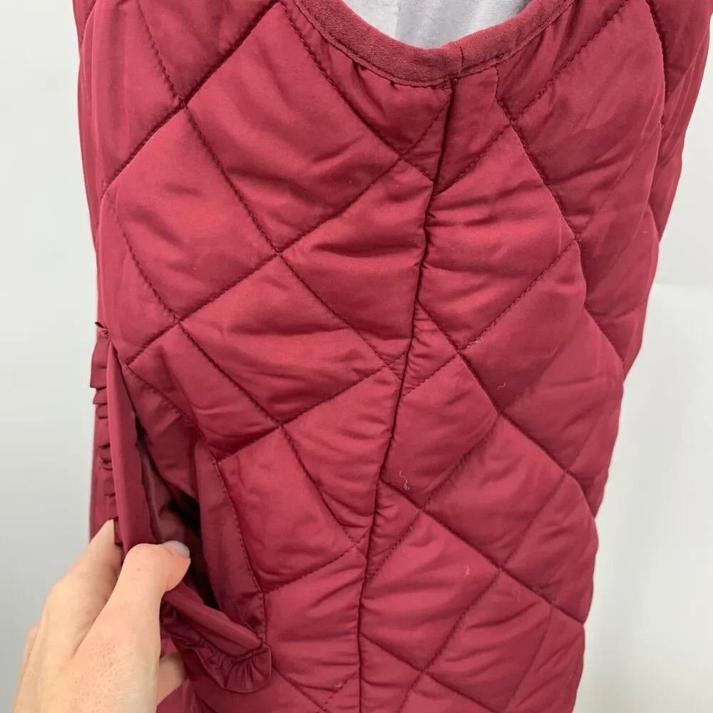 J Crew Vest Womens S Small Garnet‎ Mercantile Ruffle Quilted Puffer Full Zip